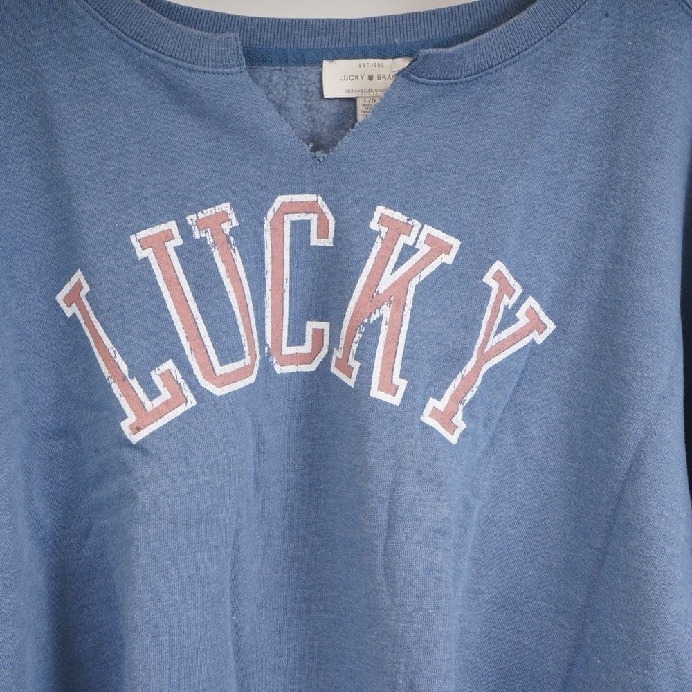 NWT Lucky Brand Light‎ Blue V Neck Cut Off Sweater Size L​ - Picture 2 of 8